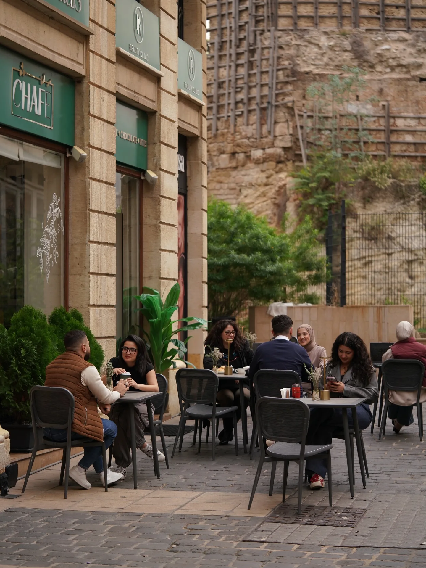 The CHAFÉ terrace on a cobbled Downtown Beirut lane